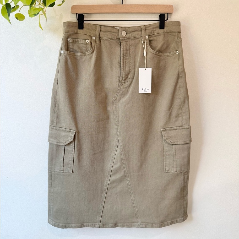 Rails Highland Denim Midi Cargo Skirt Washed Olive Cotton Blend Size 31 - Picture 5 of 11